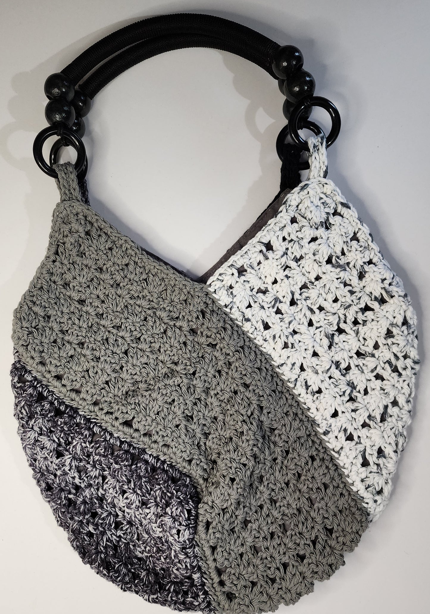 Black White Gray Crochet Handbag