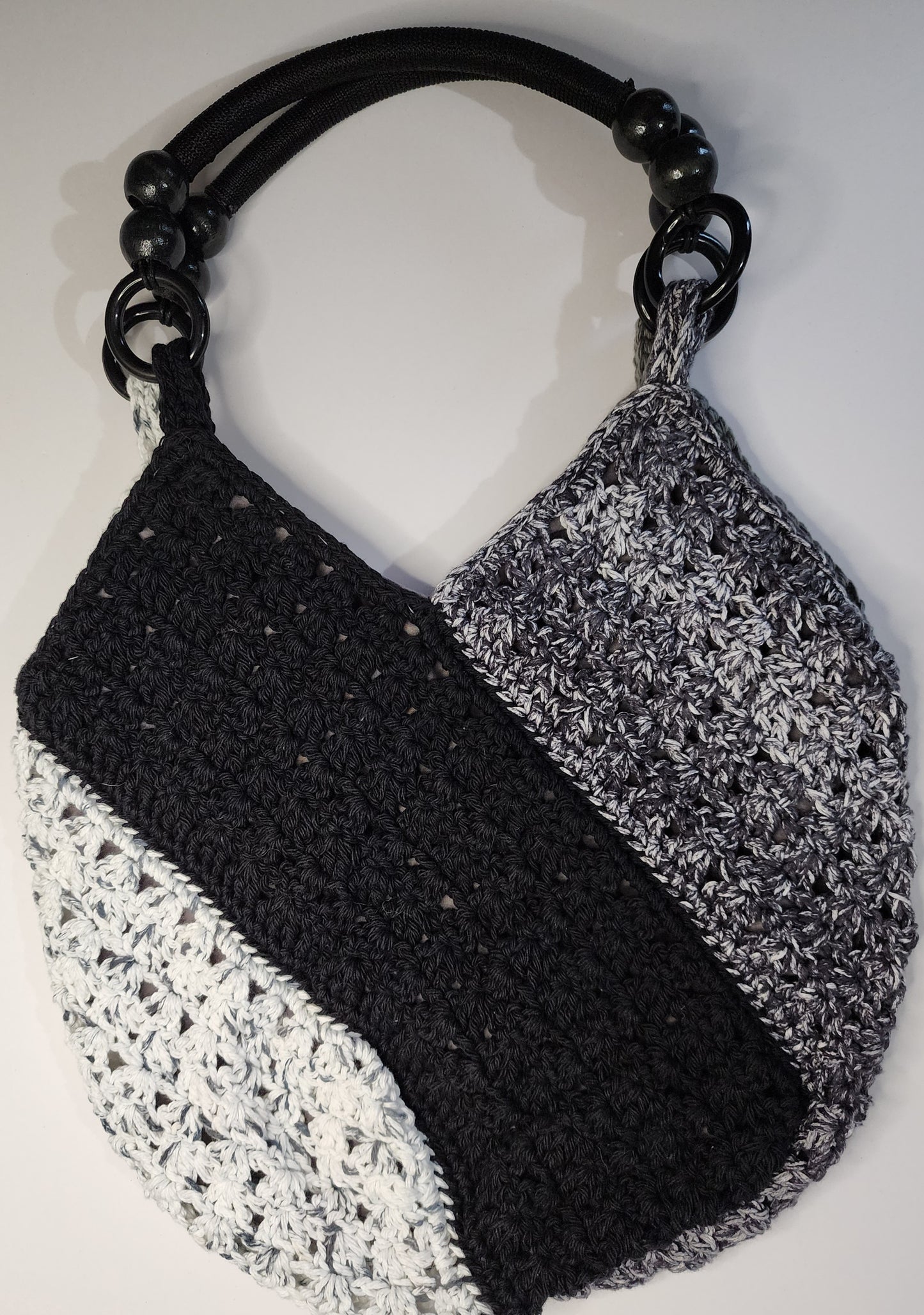 Black White Gray Crochet Handbag