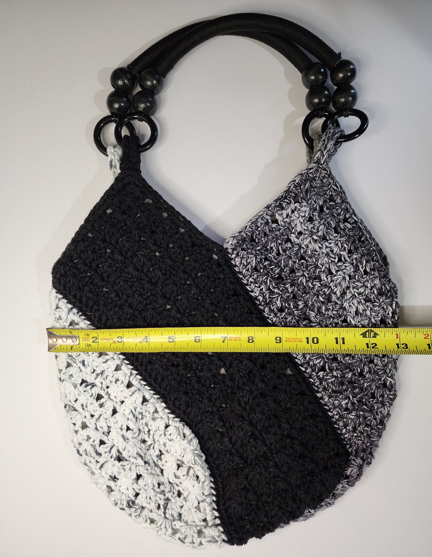Black White Gray Crochet Handbag