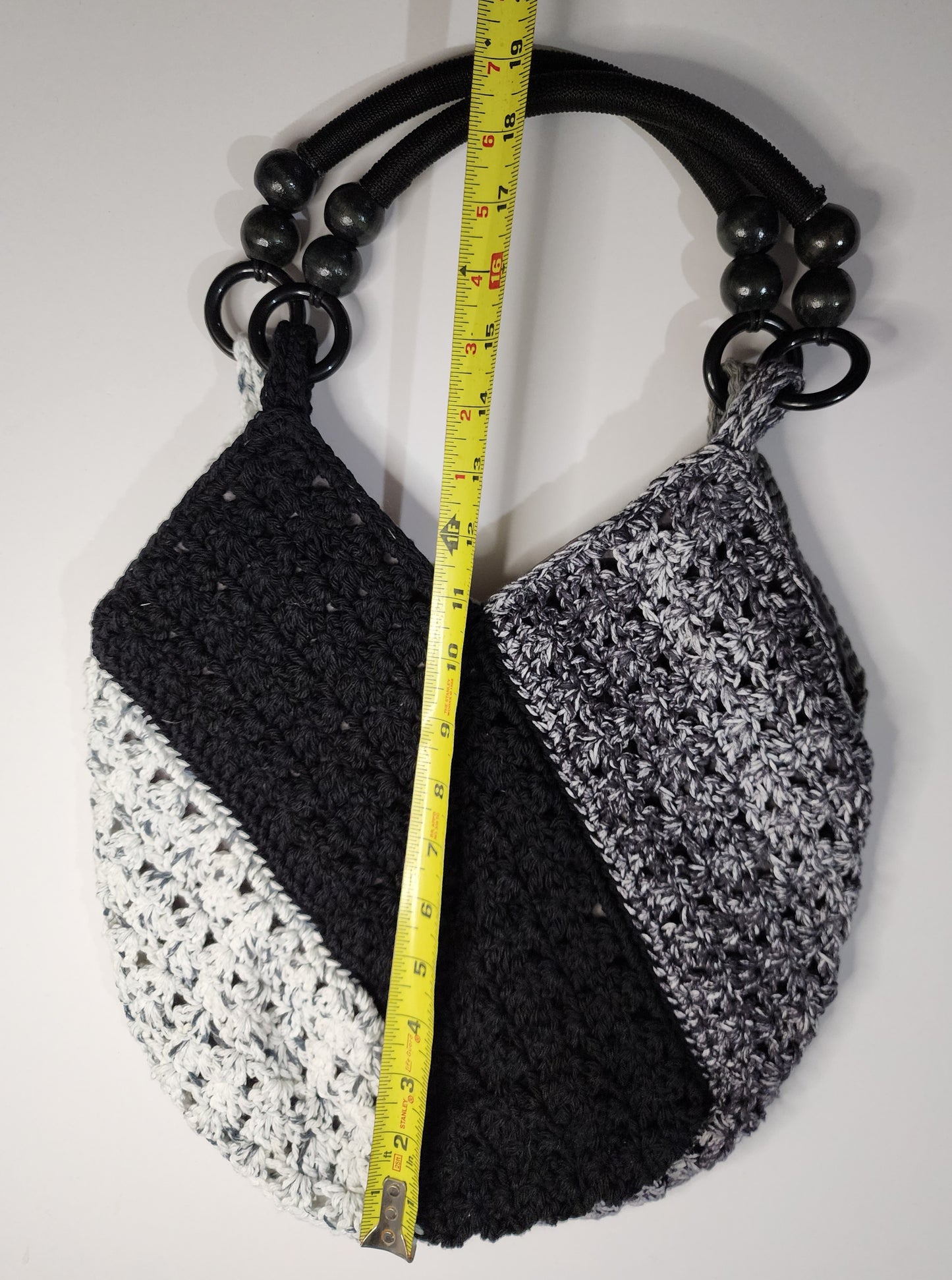 Black White Gray Crochet Handbag