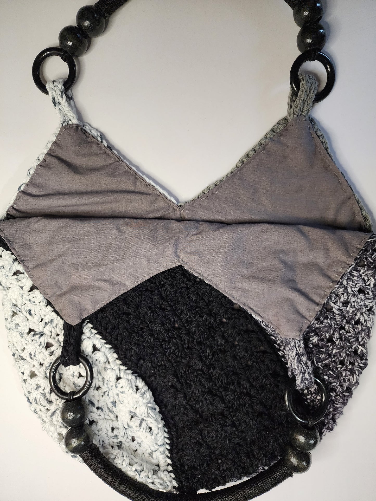 Black White Gray Crochet Handbag
