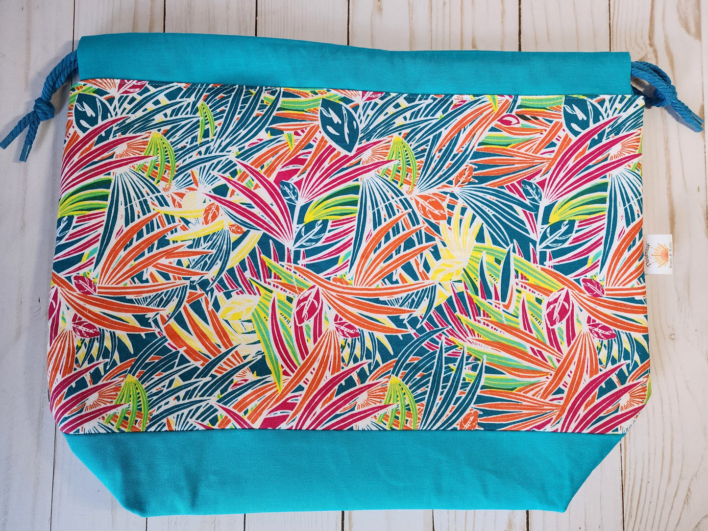 Tropical Fern Teal Large Drawstring Project Bag