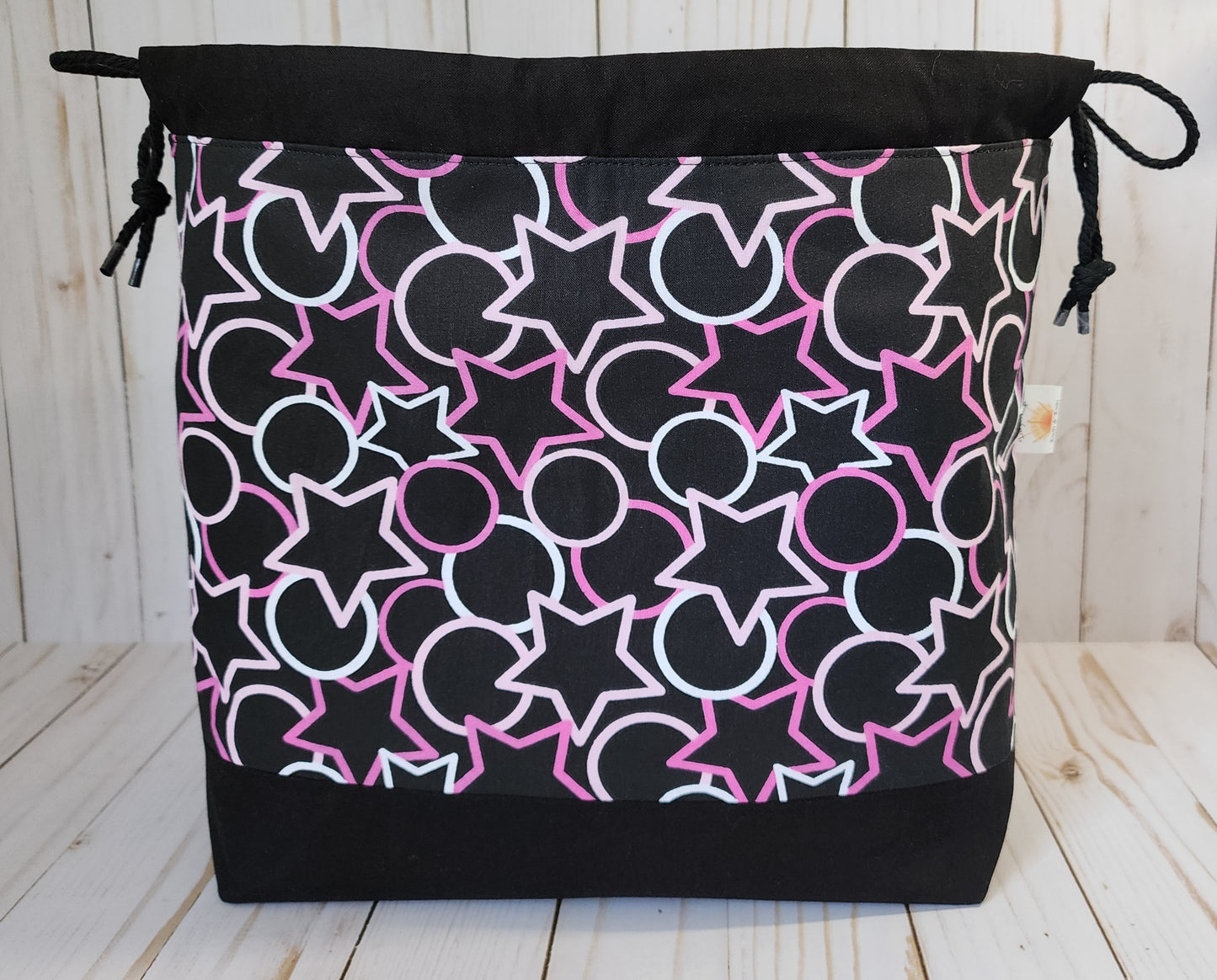 Stars and Circles Large Drawstring Project Bag