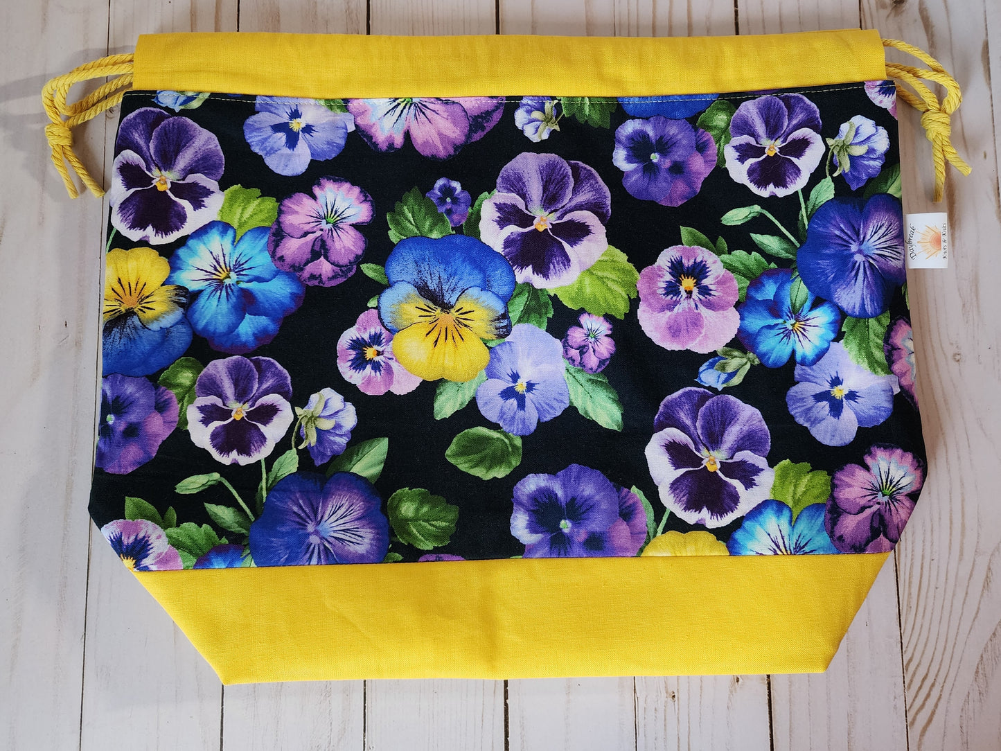 Pansy Yellow Large Drawstring Project Bag