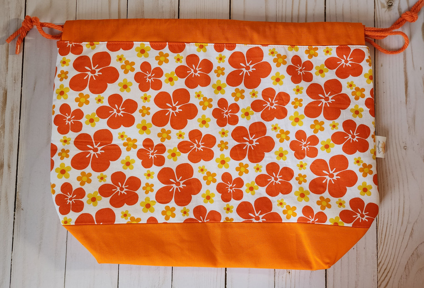 Orange Flowers Large Drawstring Project Bag