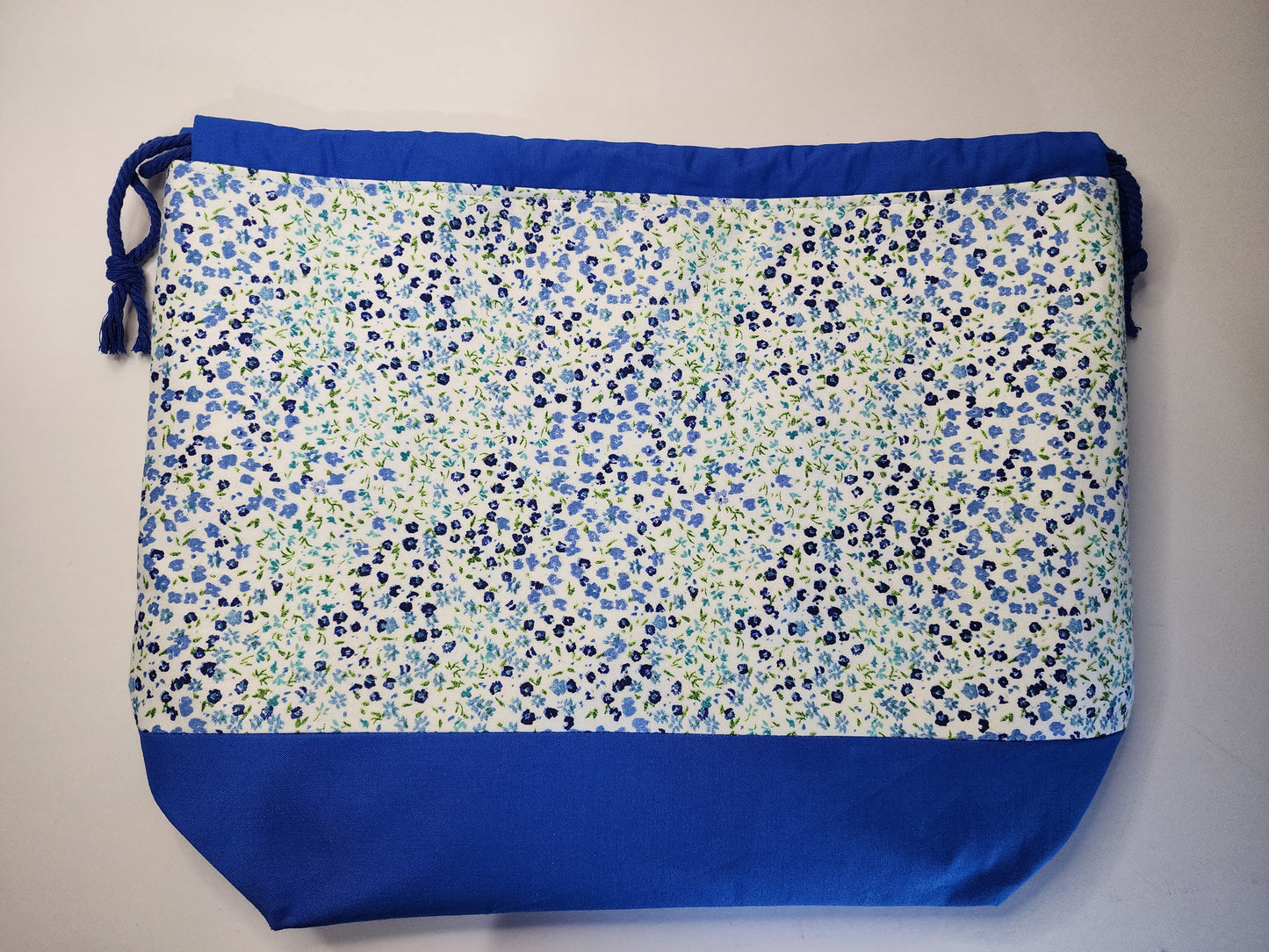 Large 2 Blues Flower Drawstring Project Bag