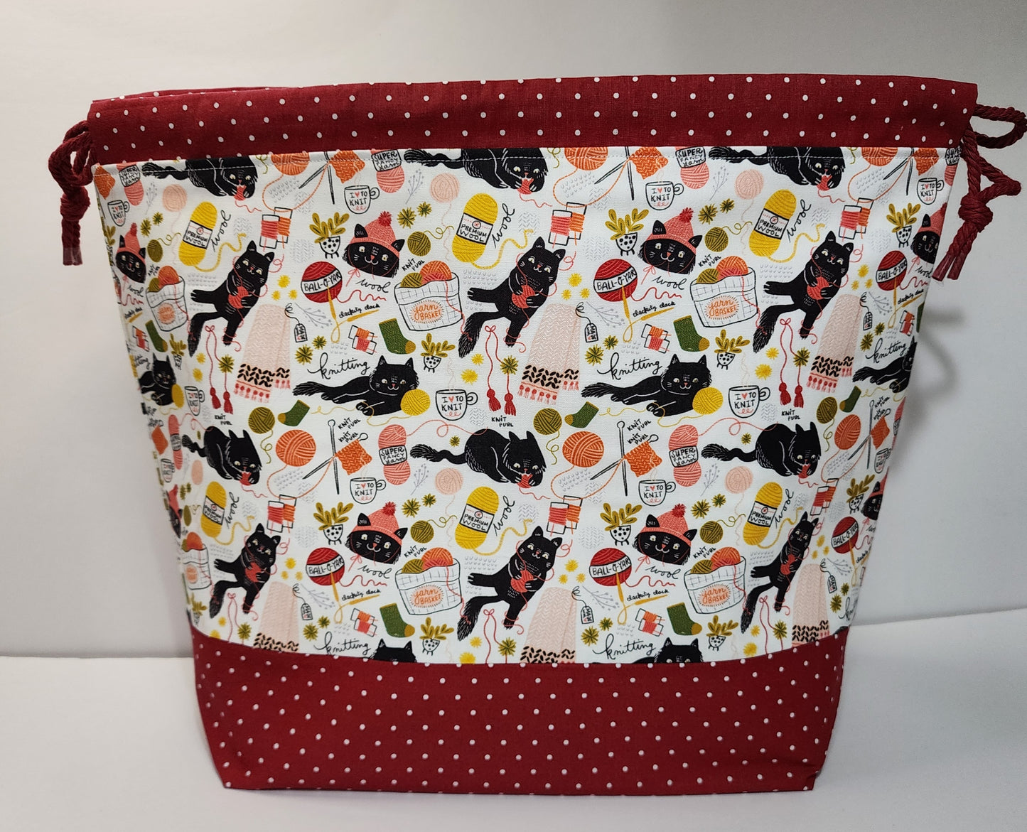Knitting Kittens Large Drawstring Bag
