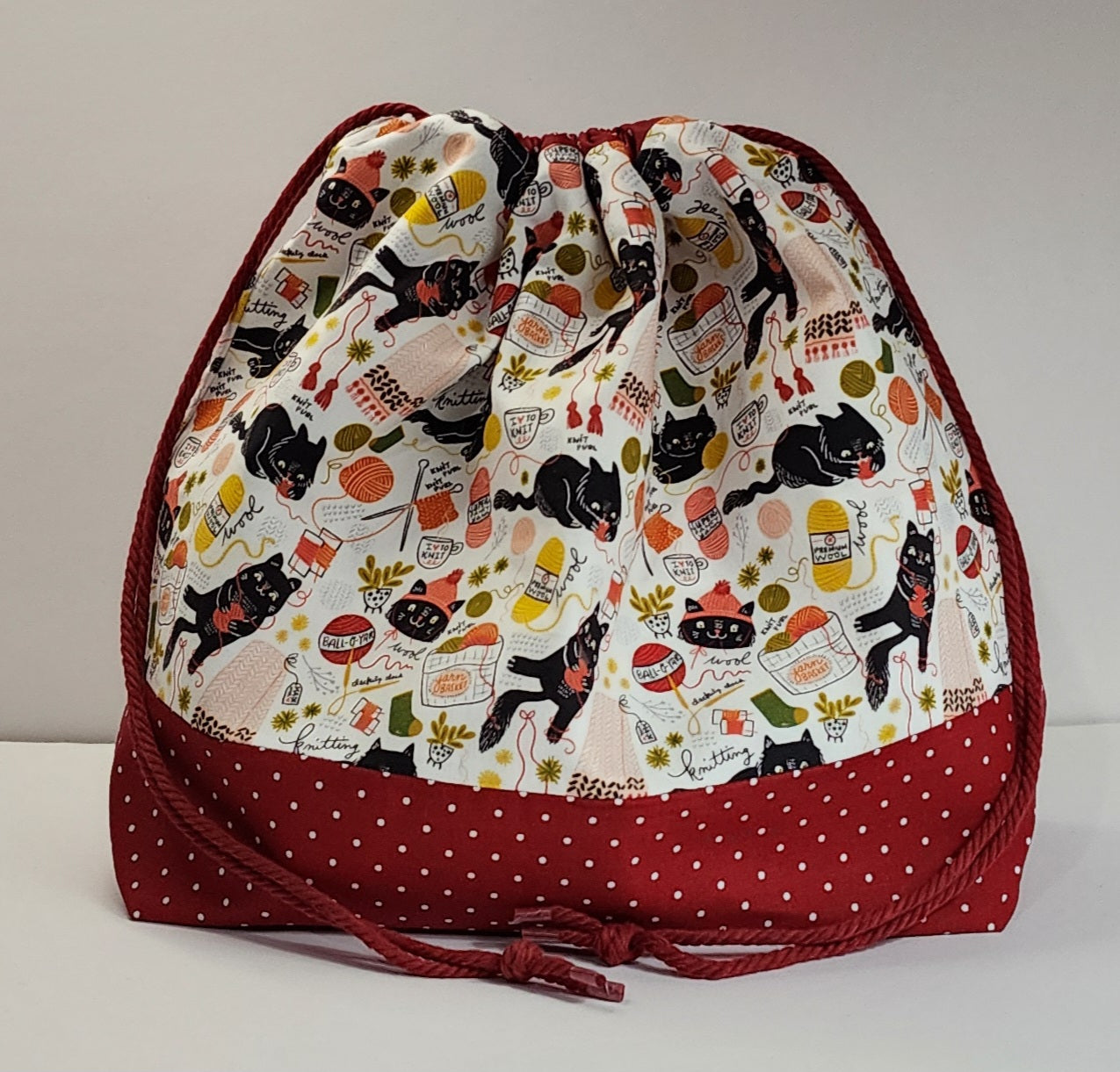 Knitting Kittens Large Drawstring Bag