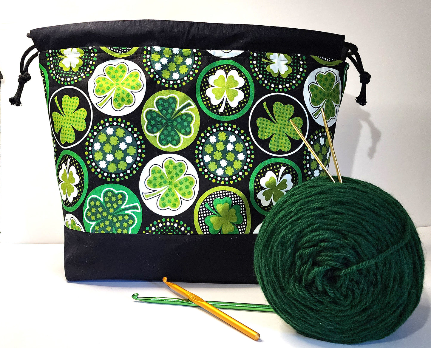 Large Dark Clover Drawstring Project Bag