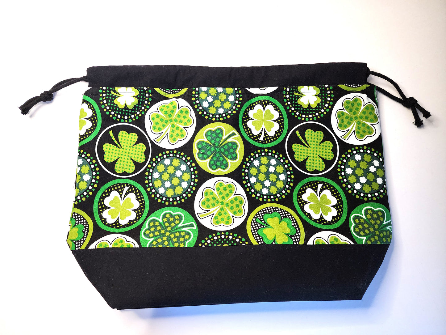 Large Dark Clover Drawstring Project Bag