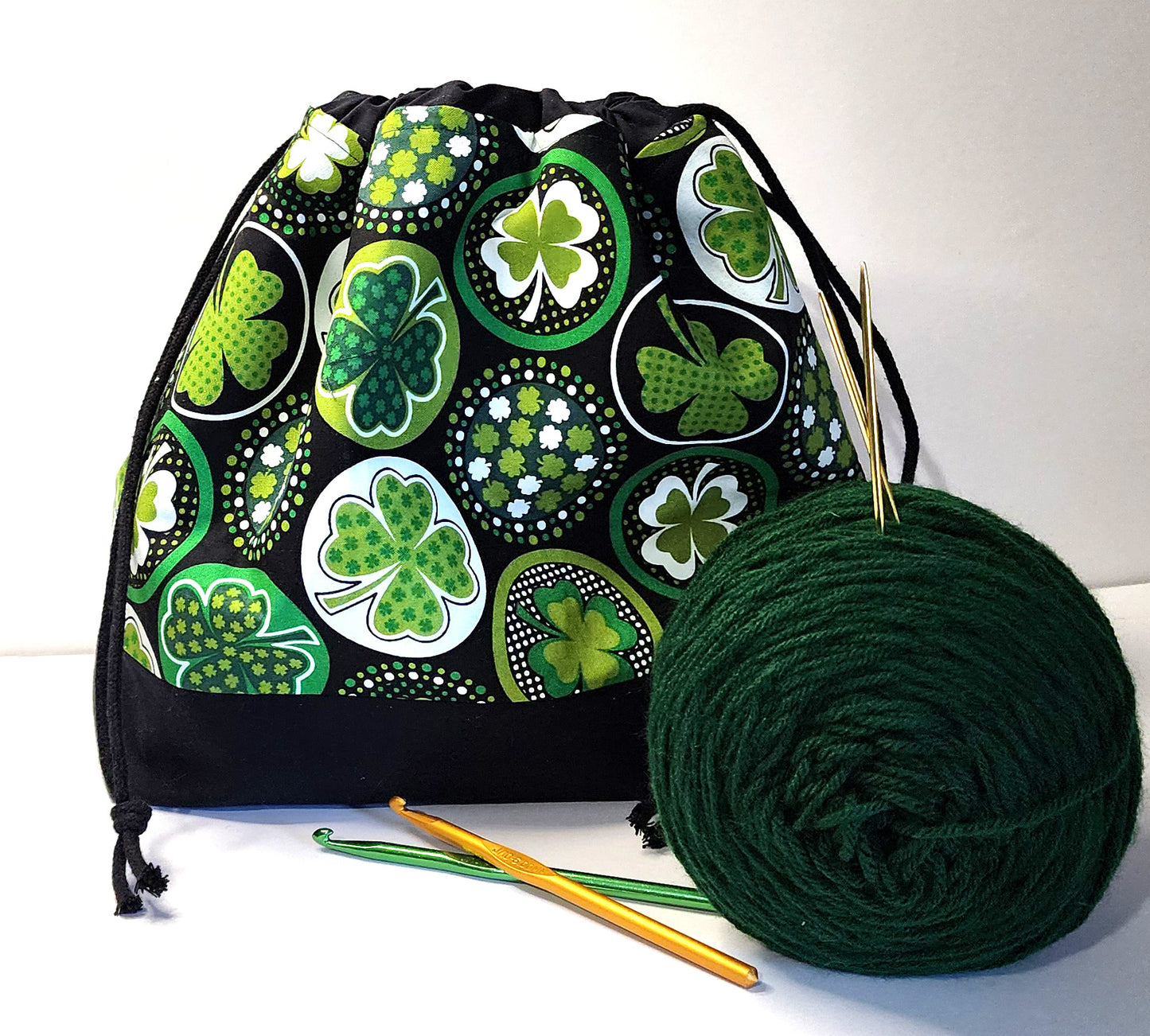 Large Dark Clover Drawstring Project Bag