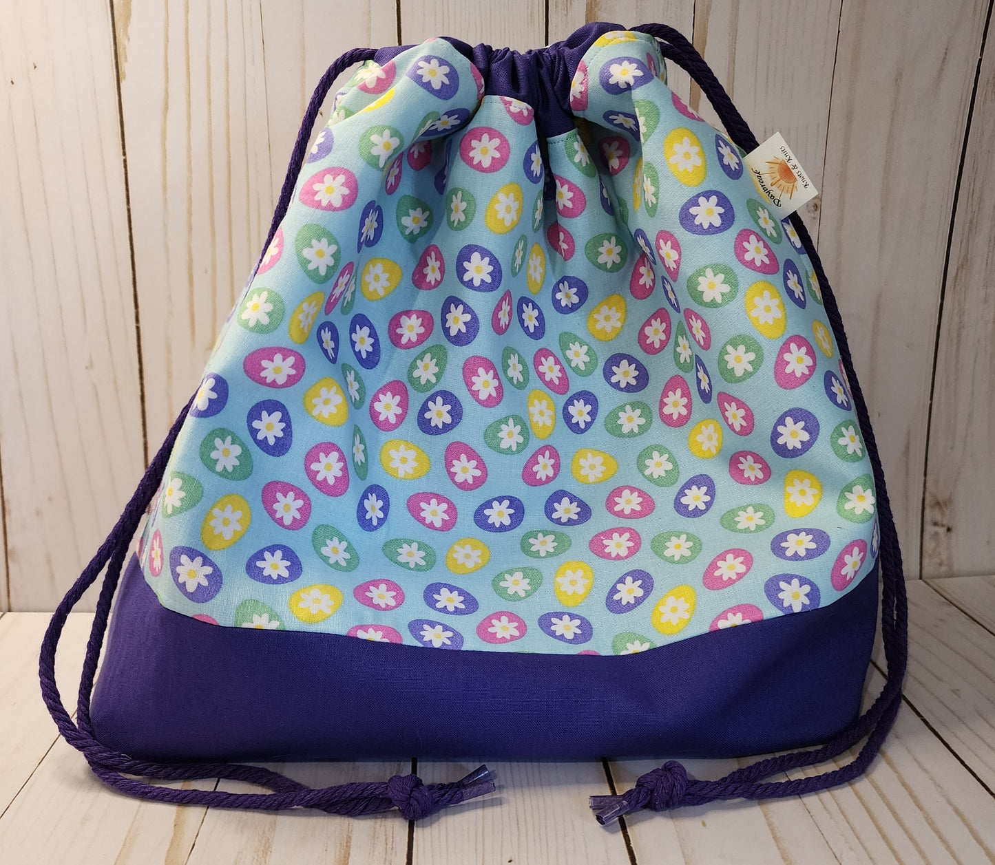 Large Easter Eggs on Blue Drawstring Project Bag