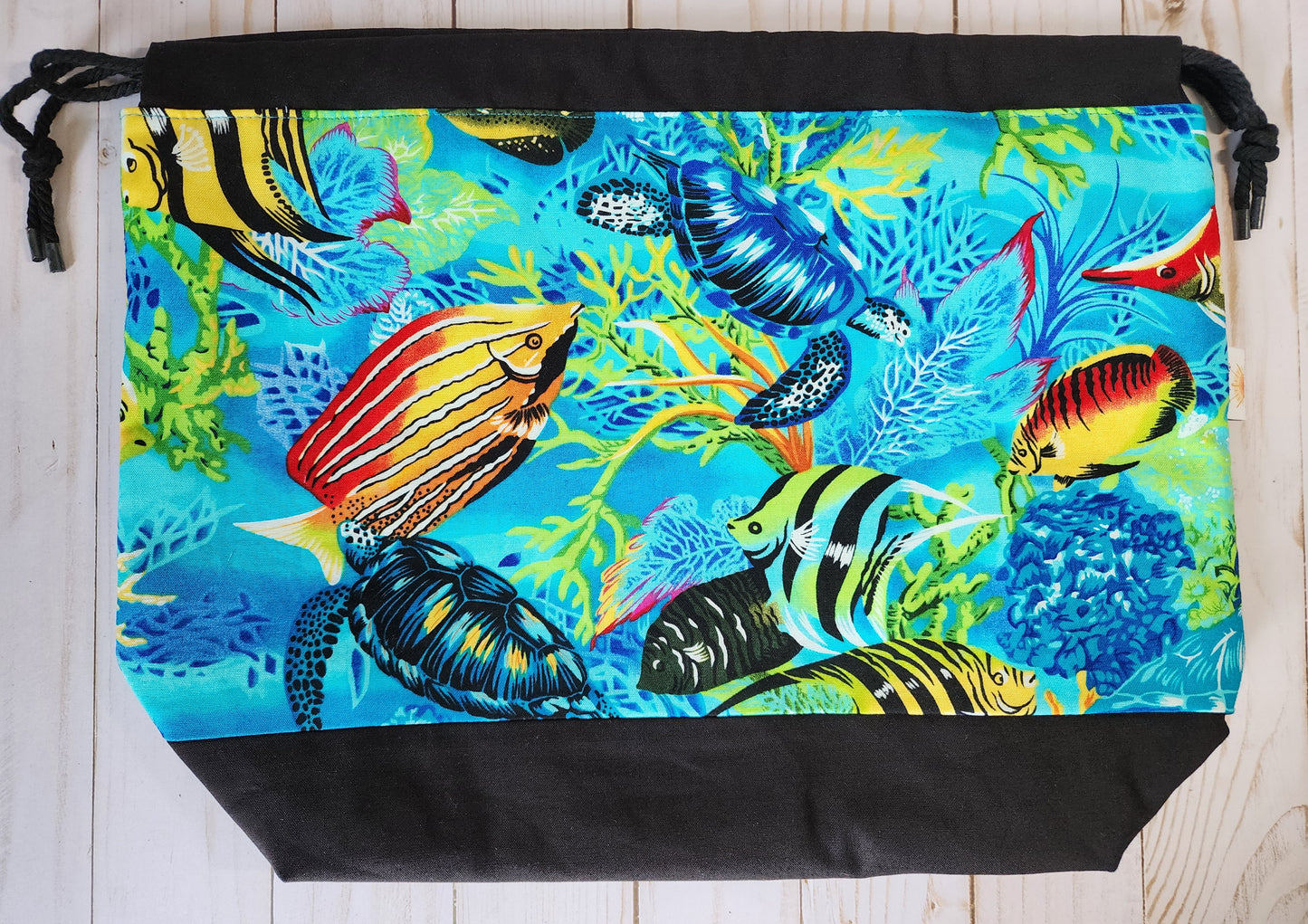 Tropical Fish and Turtle Large Drawstring Project Bag
