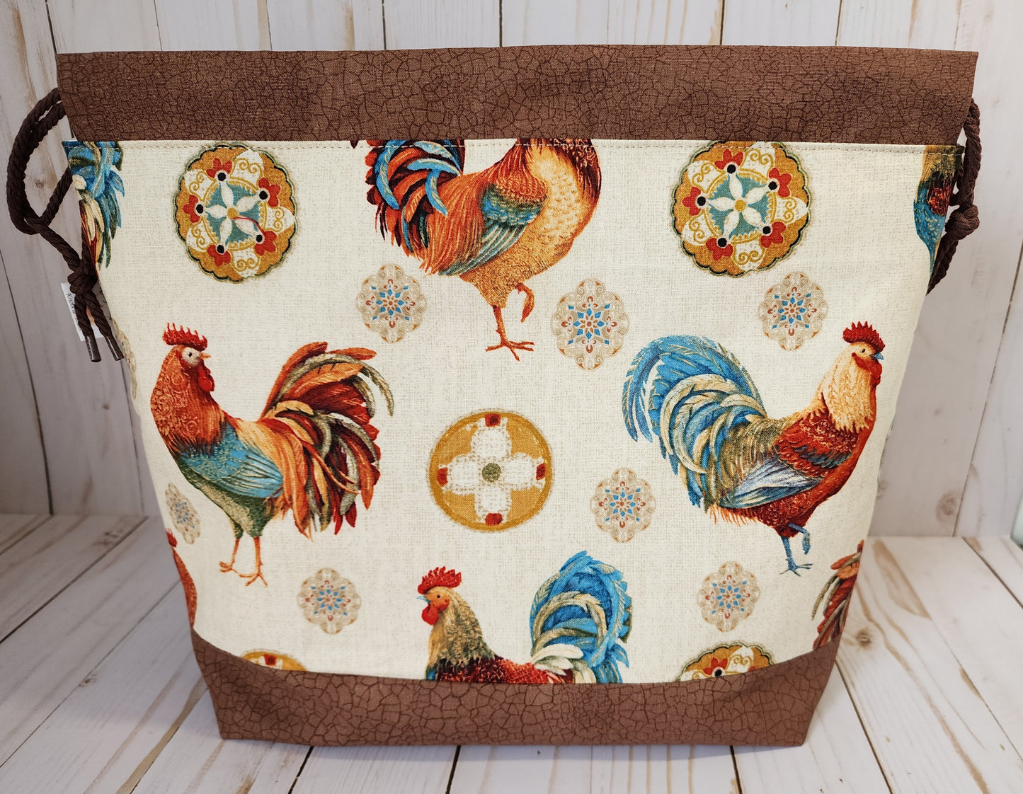 Regal Roosters Large Drawstring Project Bag