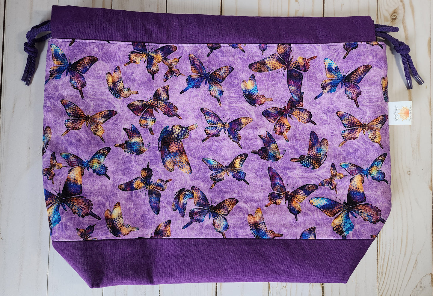 Butterflies Purple Red Tone Large Drawstring Project Bag Reserved for Theresa