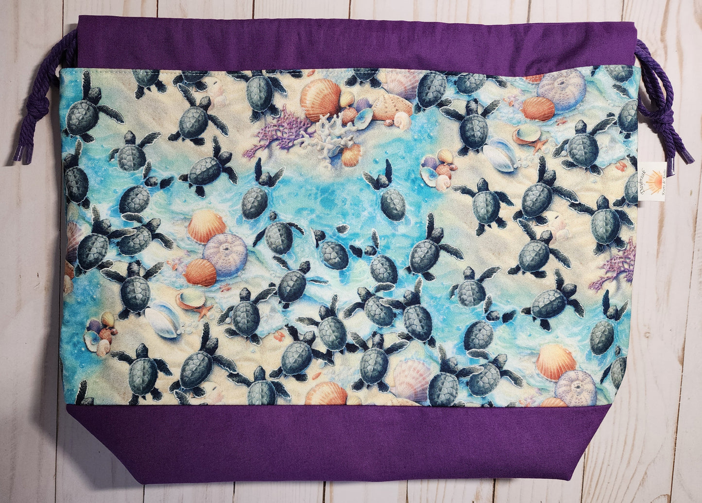 Sea Turtles Purple B Large Drawstring Project Bag plate