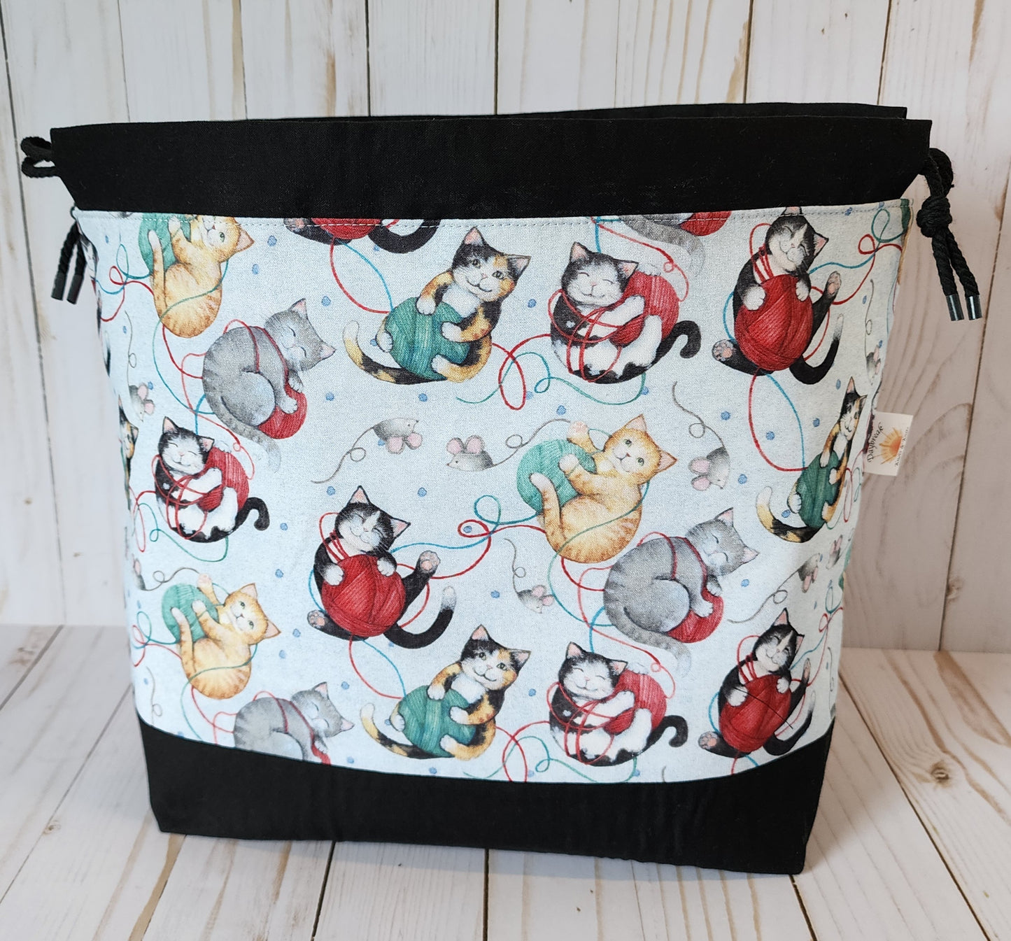 Cats With Yarn Large Drawstring Project Bag