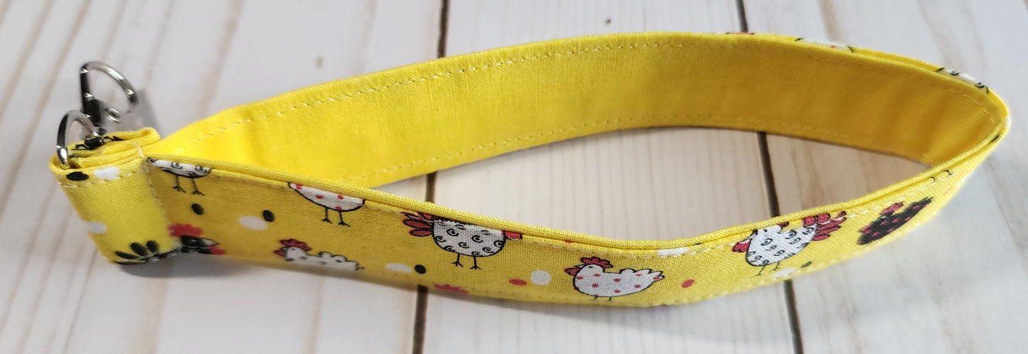 Chicken on Yellow Wristlet Keychain