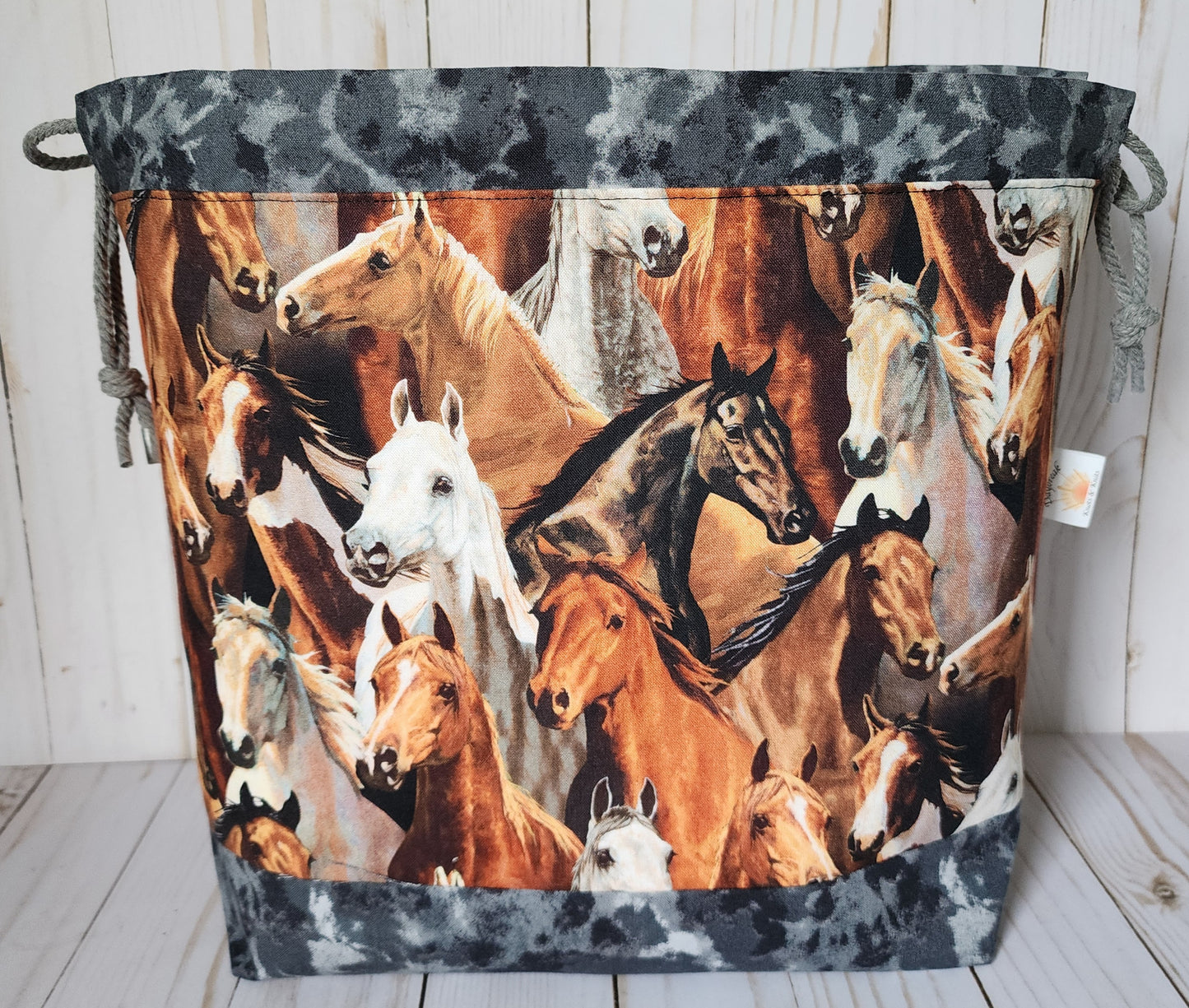 Multi Horse Large Drawstring Project Bag