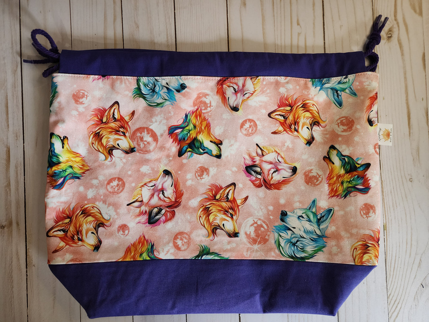 Wolves Purple Large Drawstring Project Bag