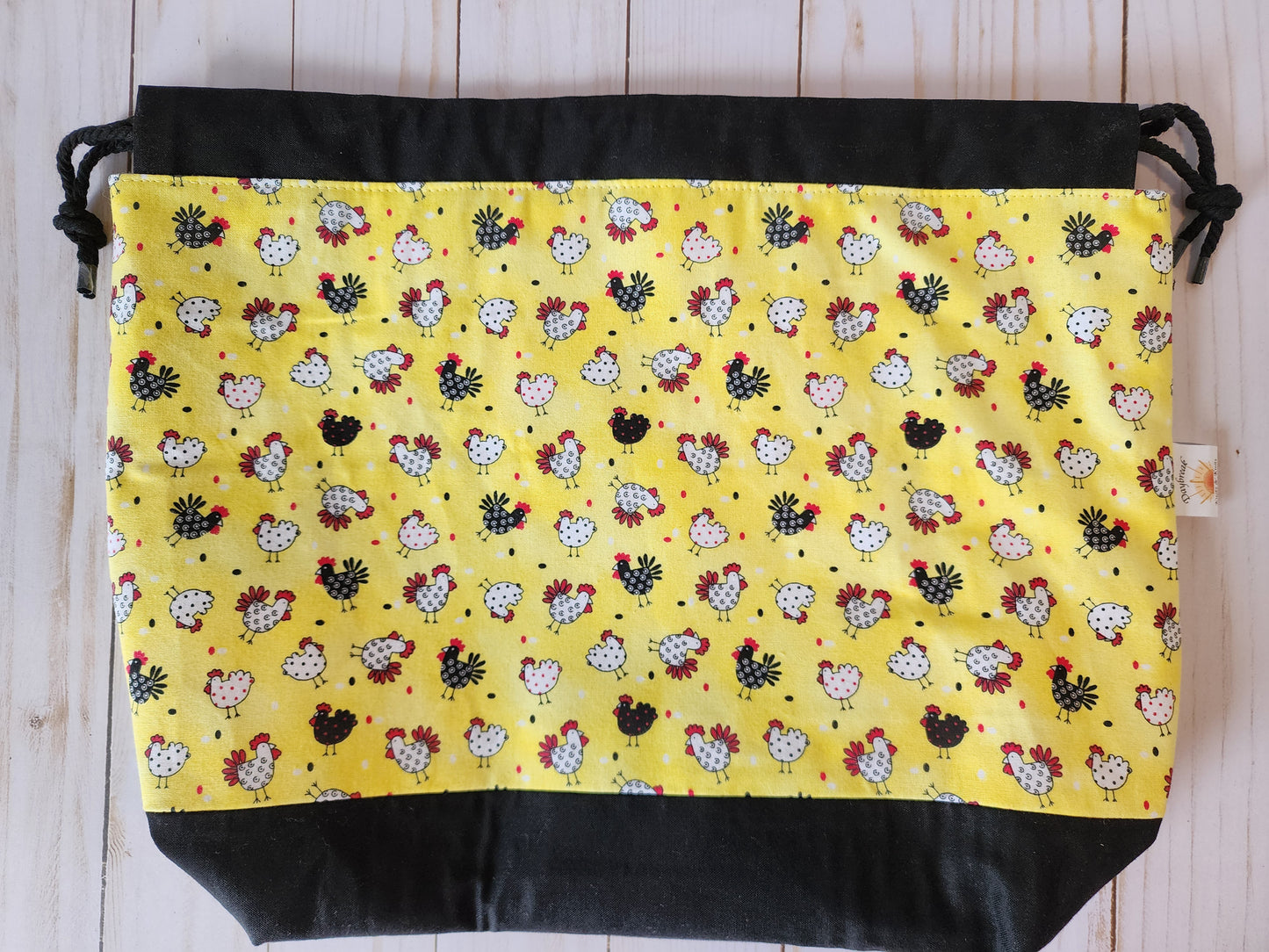 Drawn Chickens Large Drawstring Project Bag