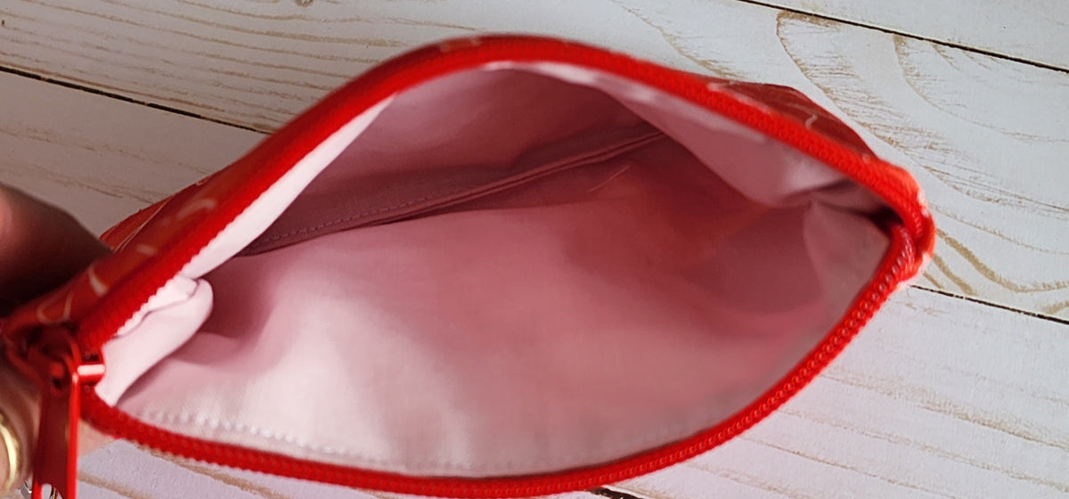 Red Peony Notion Pouch / Wallet Pouch