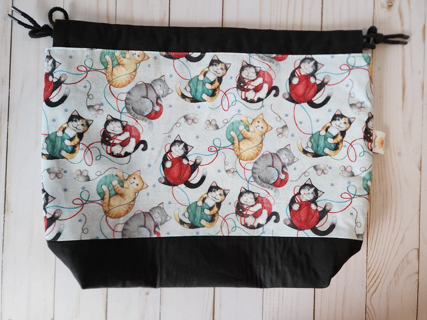 Cats With Yarn Large Drawstring Project Bag