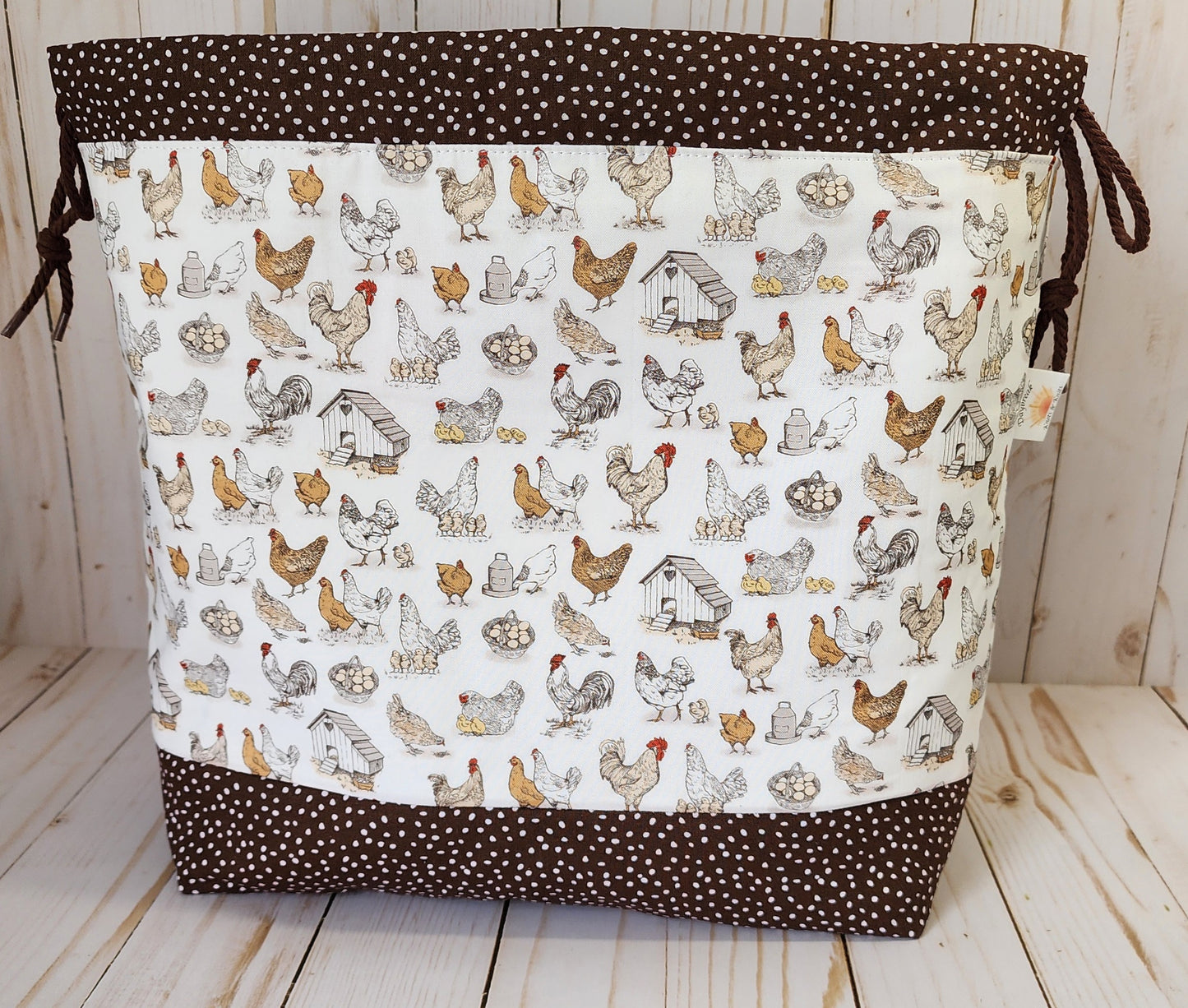 Chickens with Coop Large Drawstring Project Bag
