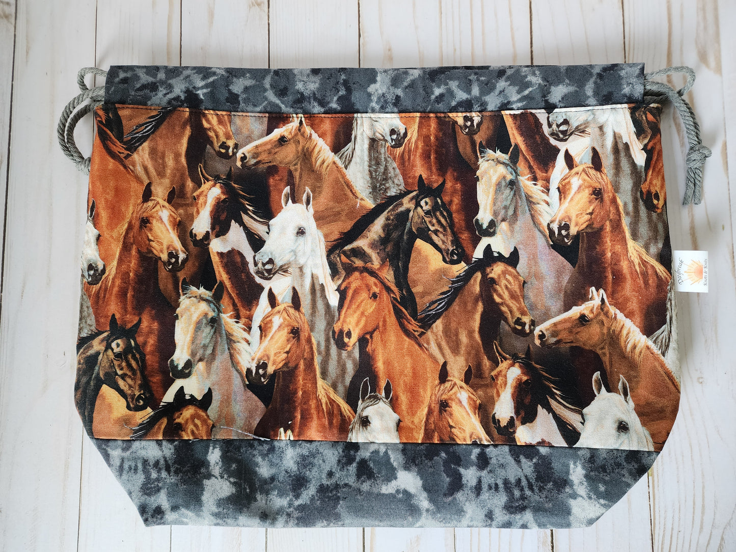 Multi Horse Large Drawstring Project Bag