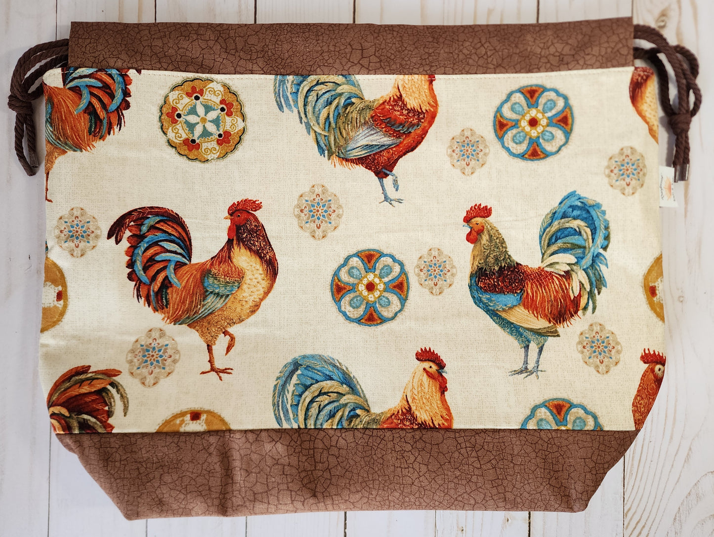 Regal Roosters Large Drawstring Project Bag