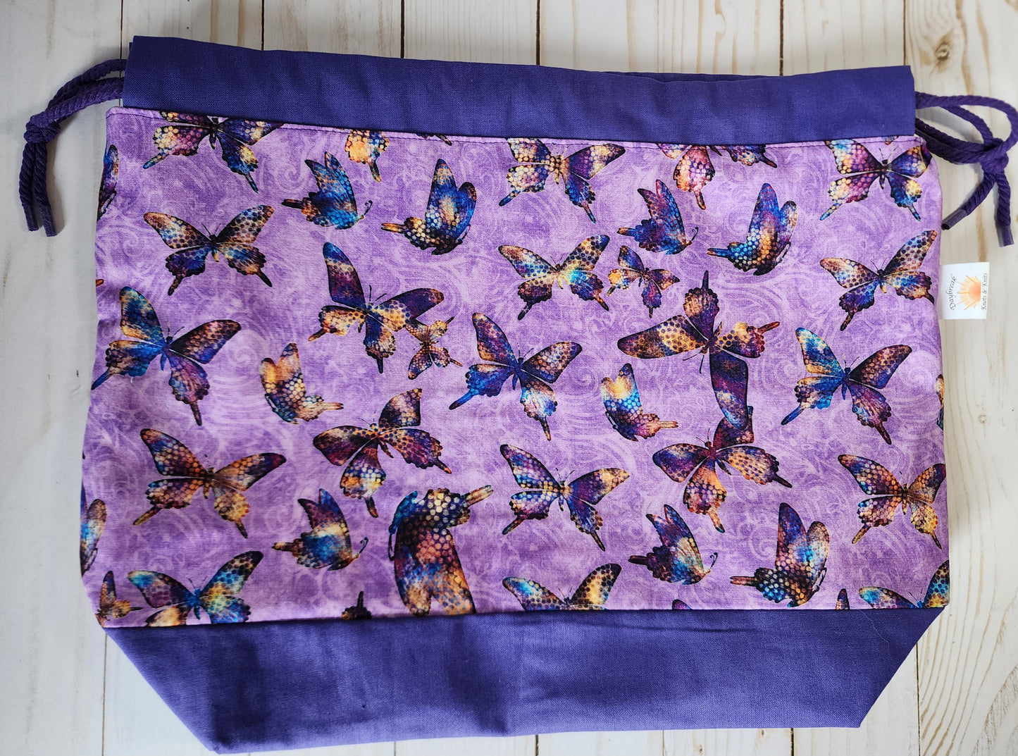 Butterflies Purple Large Drawstring Project Bag