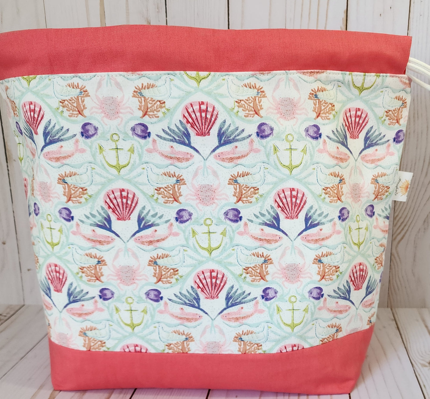Coral Sea Beach Life Large Drawstring Project Bag