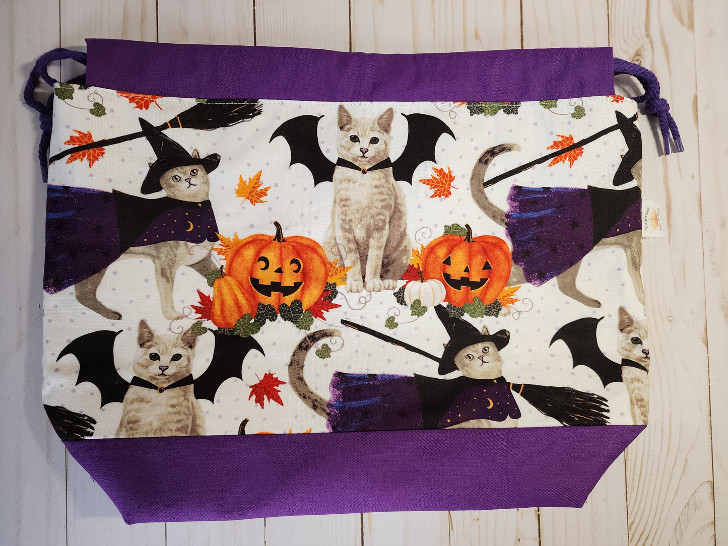 Cat Batwing Large Drawstring Project Bag