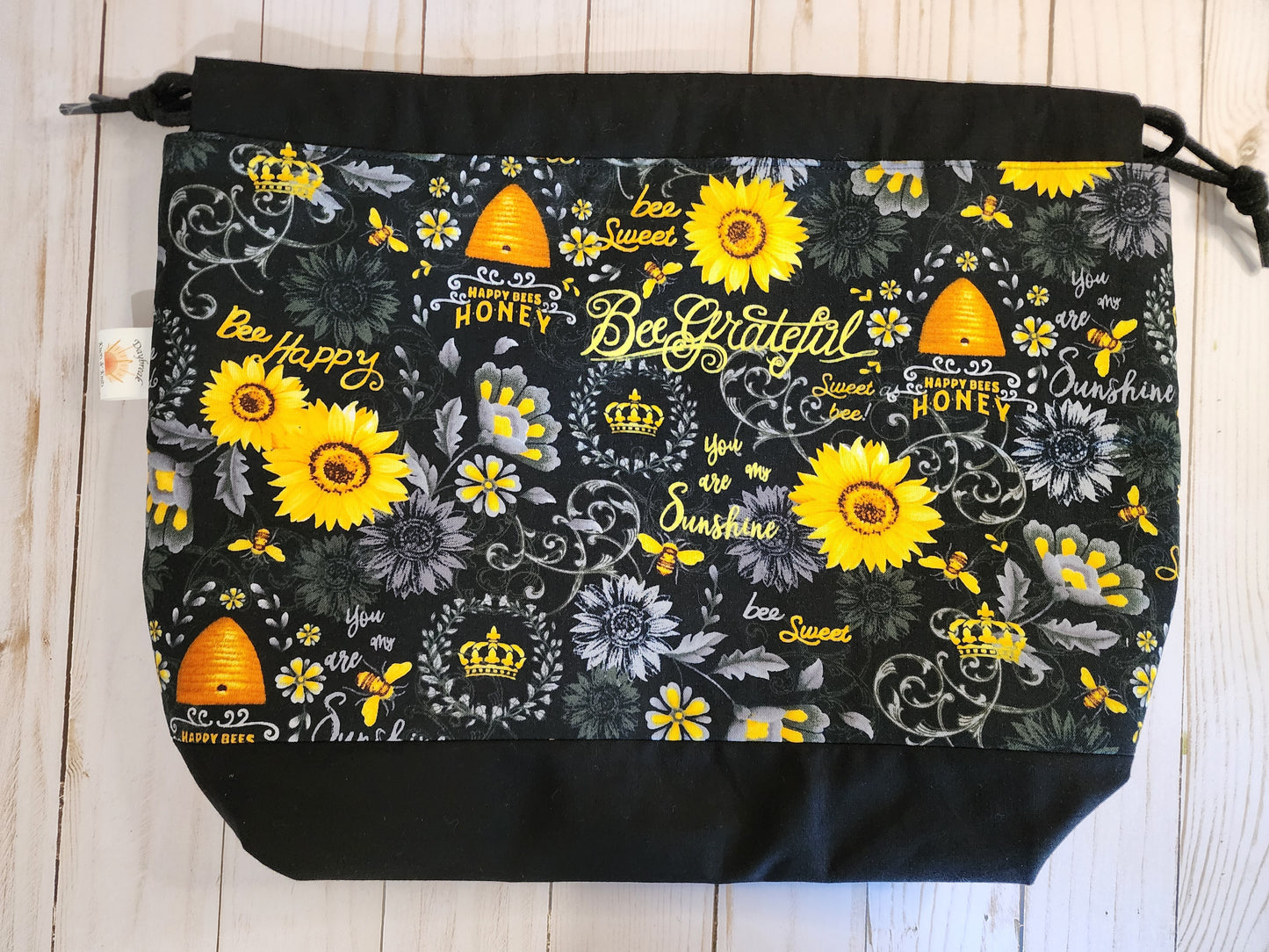 Bee's Black Large Drawstring Project Bag