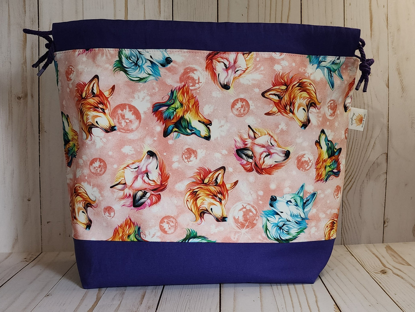Wolves Purple Large Drawstring Project Bag