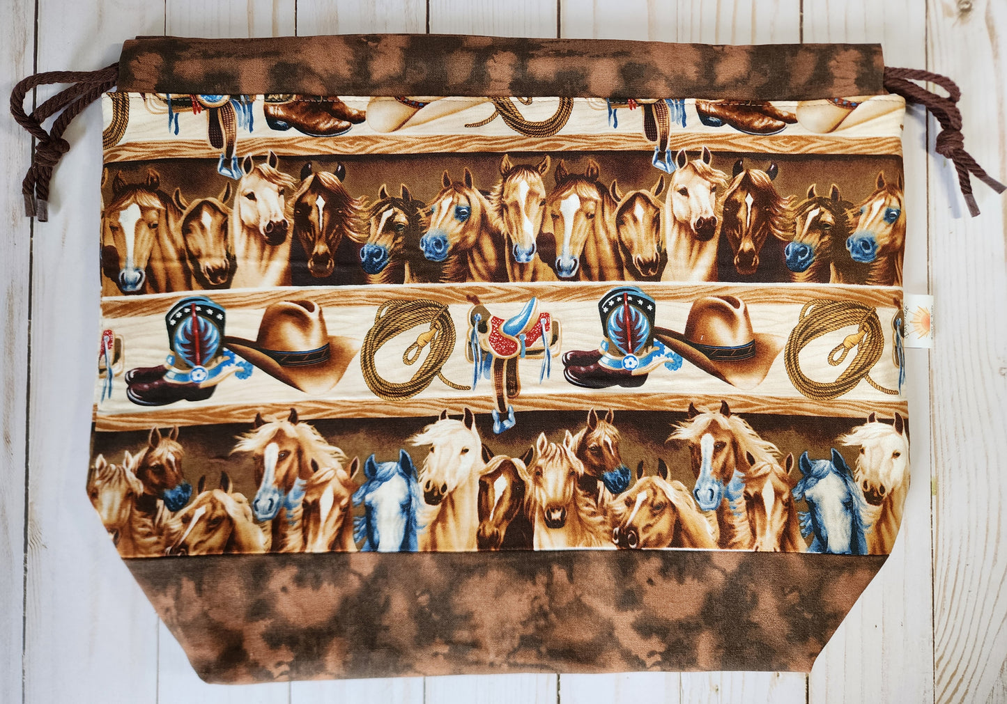 Horses and Tack Large Drawstring Project Bag