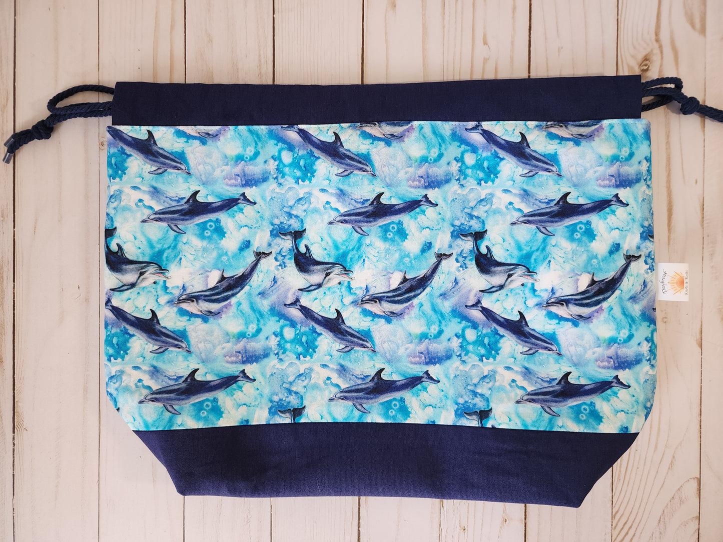 Dolphins Navy Large Drawstring Project Bag
