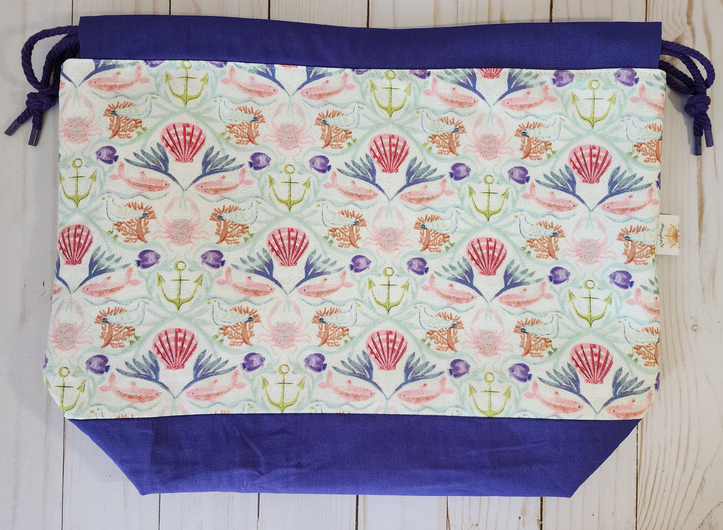Sea Beach Life Purple Large Drawstring Project Bag
