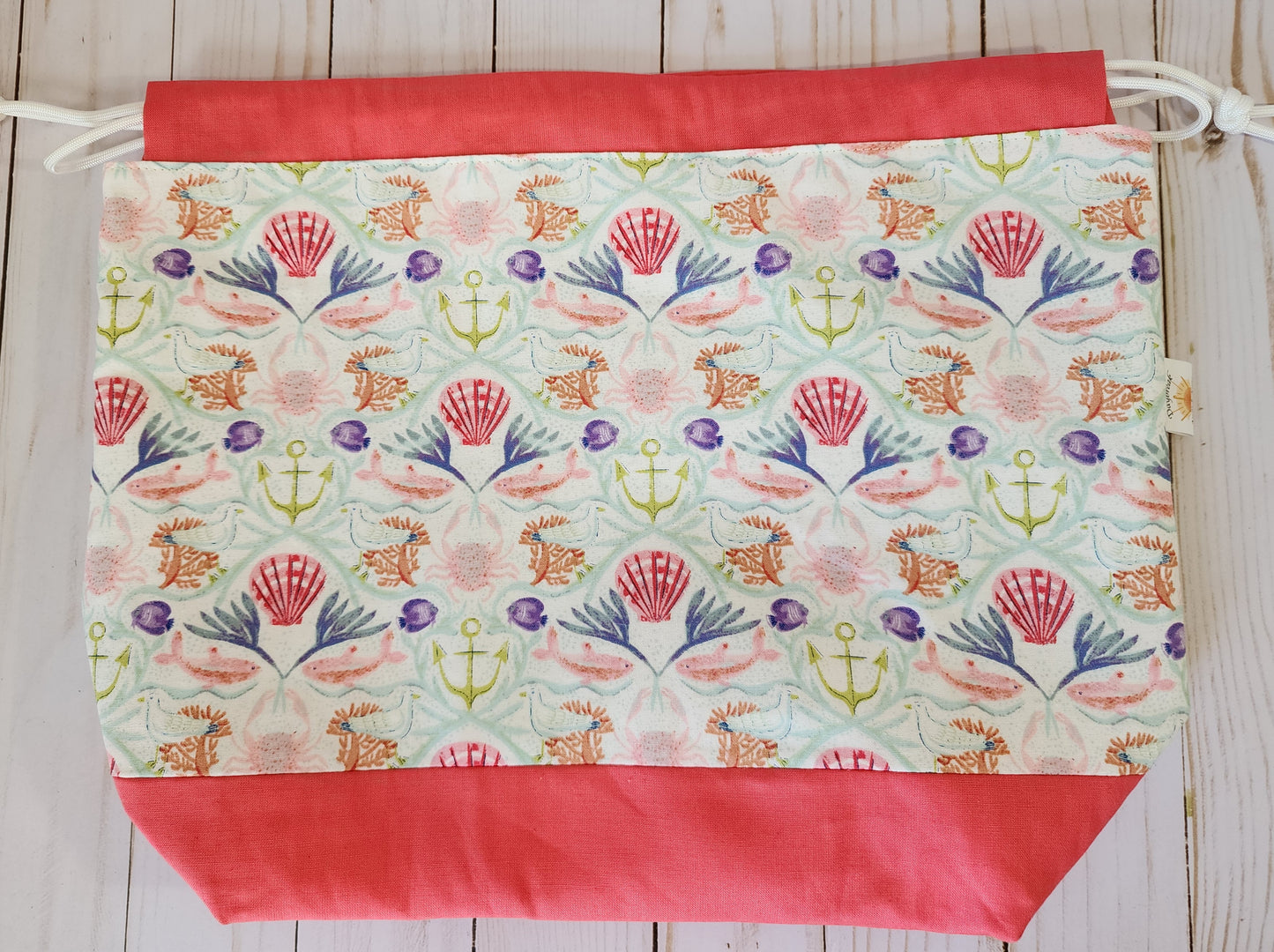 Coral Sea Beach Life Large Drawstring Project Bag