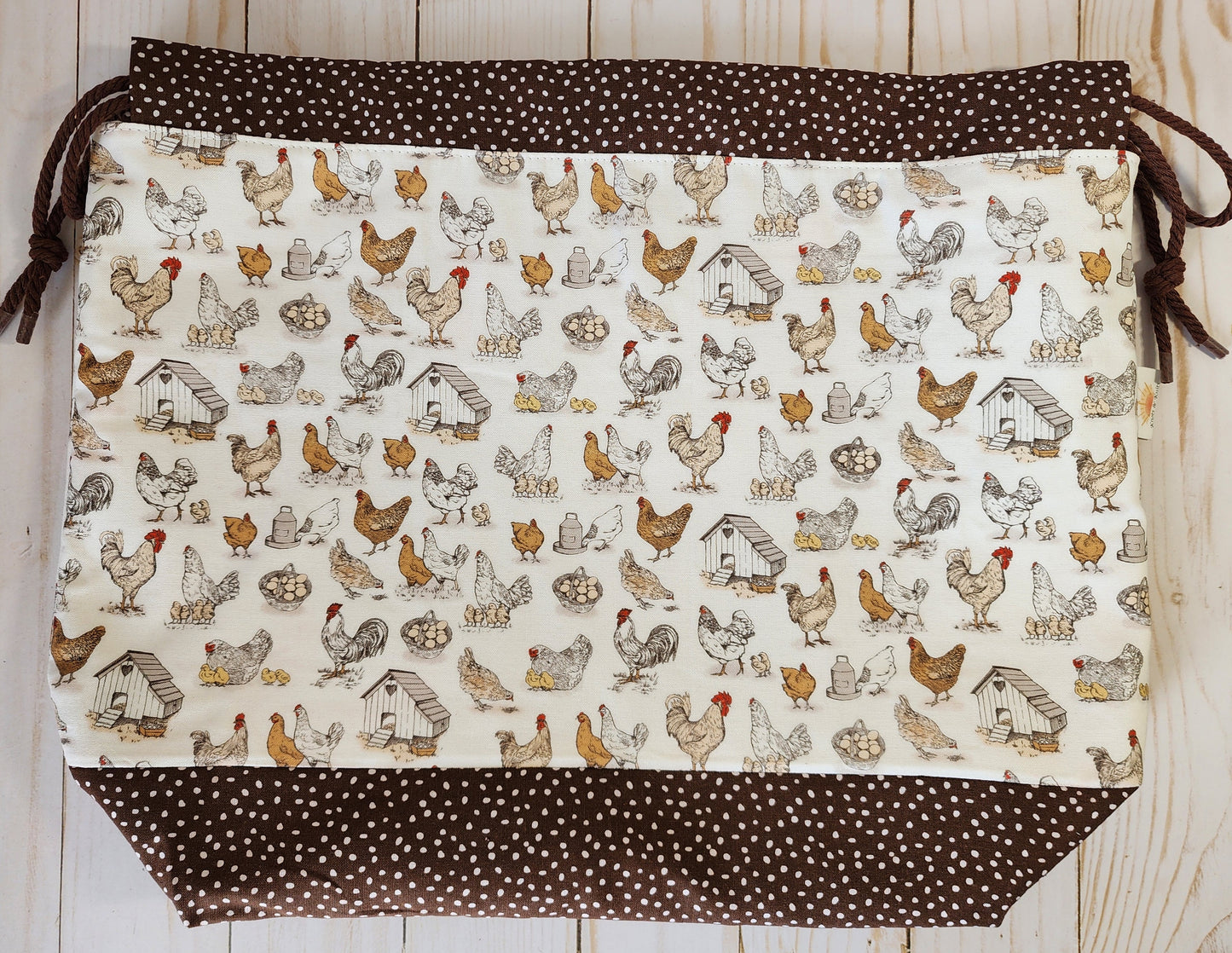 Chickens with Coop Large Drawstring Project Bag