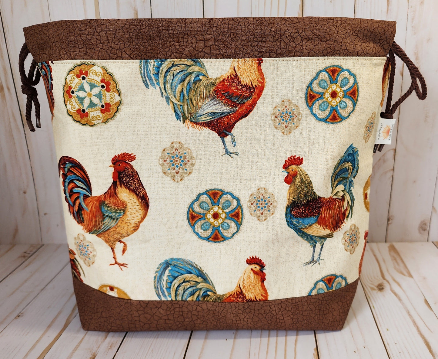 Regal Roosters Large Drawstring Project Bag