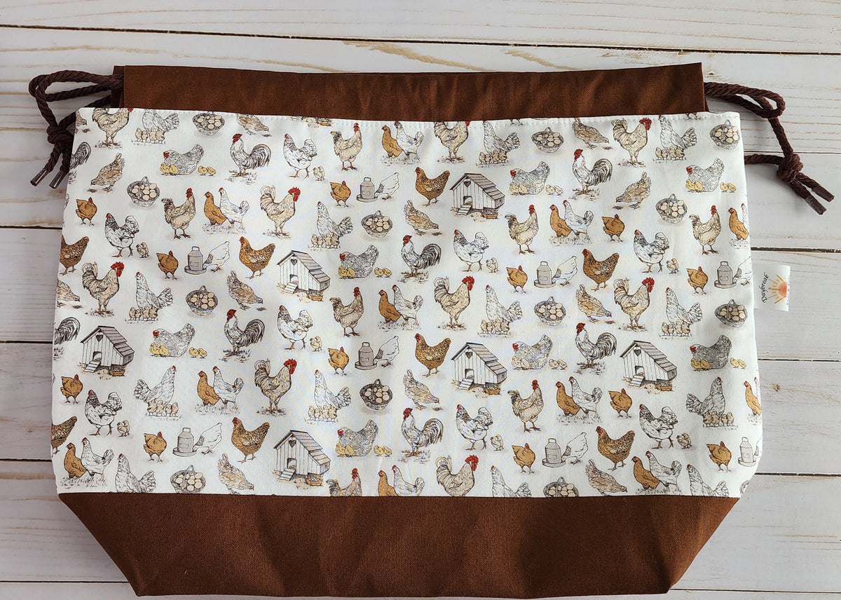 Chicken Large Drawstring Project Bag