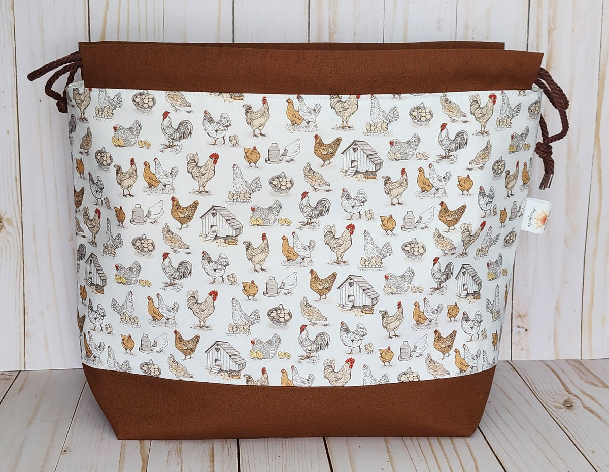 Chicken Large Drawstring Project Bag