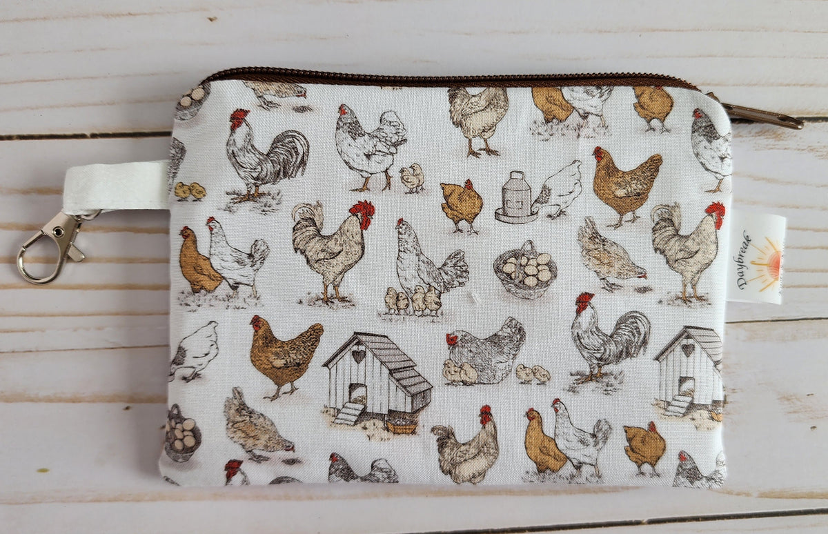 Chicken Brown Zip Notion Pouch / Wallet Pouch