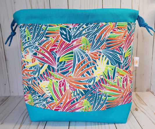 Tropical Fern Teal Large Drawstring Project Bag