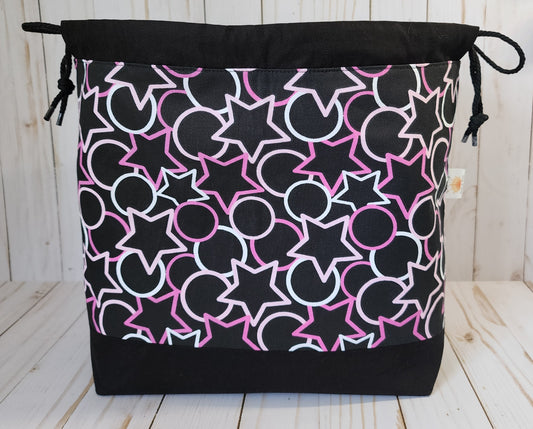 Stars and Circles Large Drawstring Project Bag