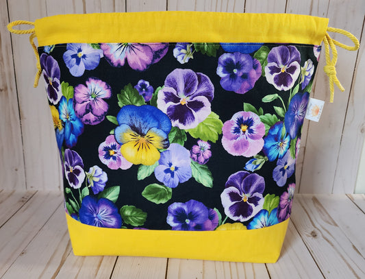Pansy Yellow Large Drawstring Project Bag