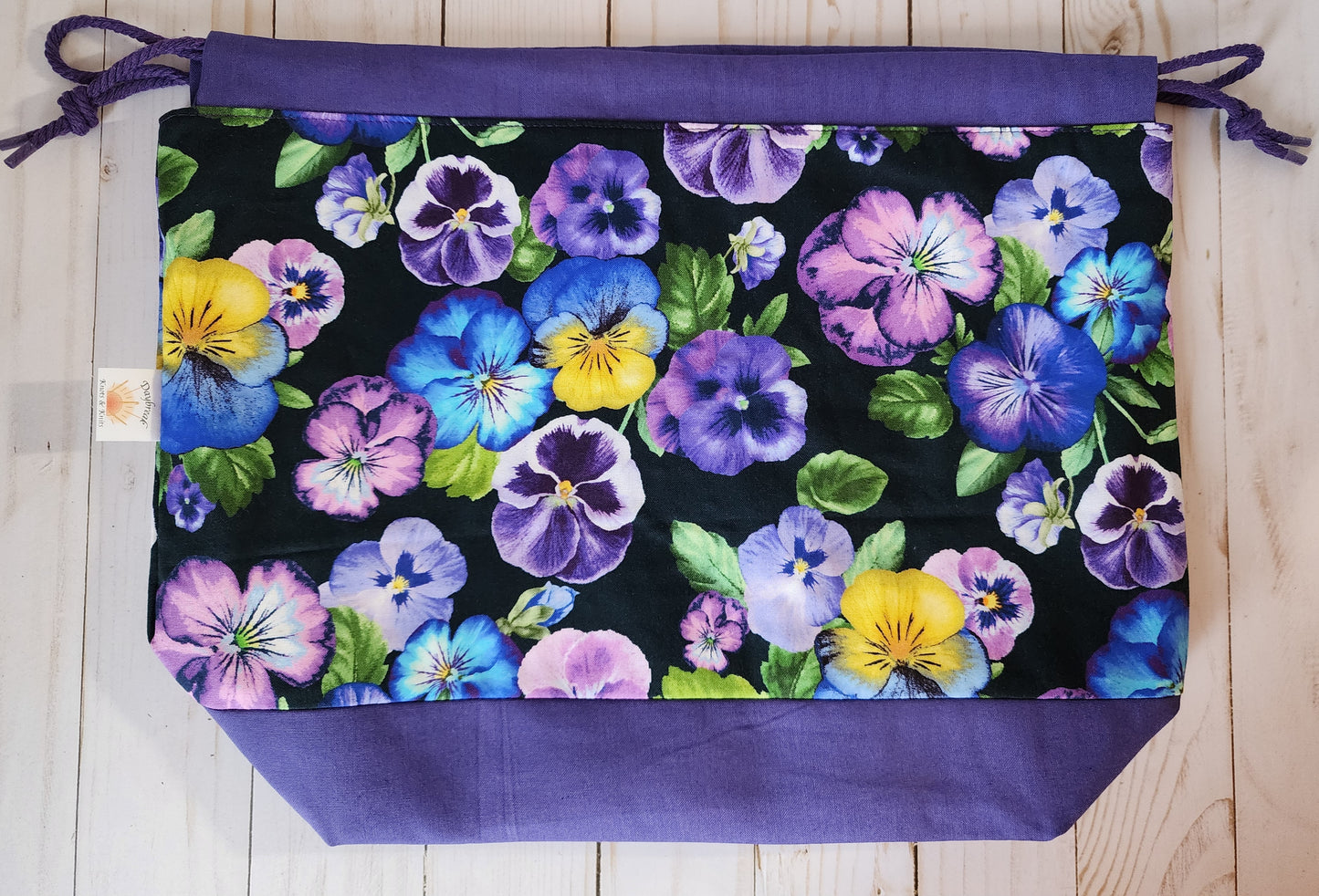 Pansy Purple Large Drawstring Project Bag