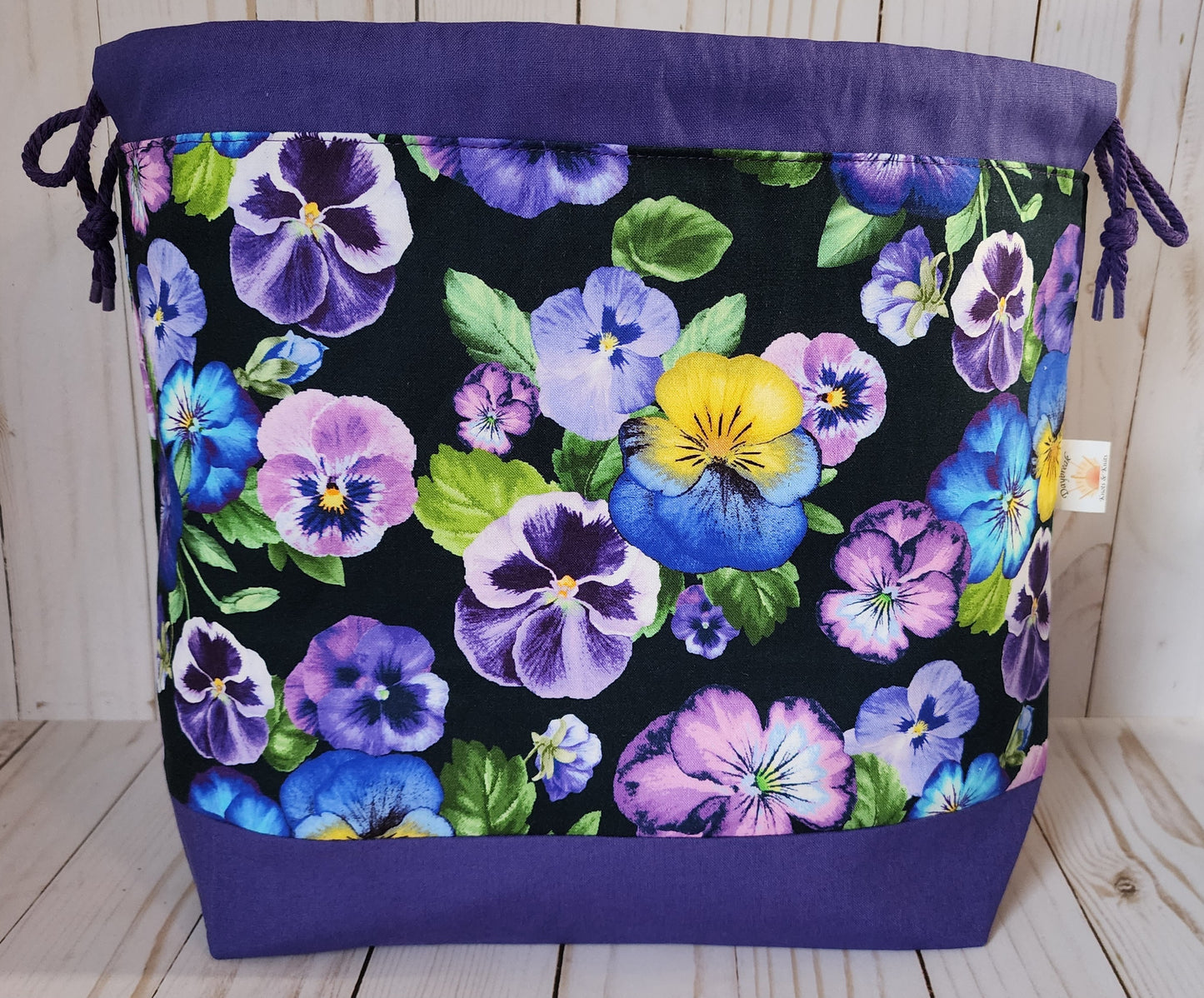 Pansy Purple Large Drawstring Project Bag