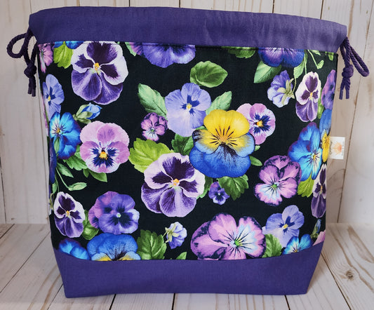 Pansy Purple Large Drawstring Project Bag